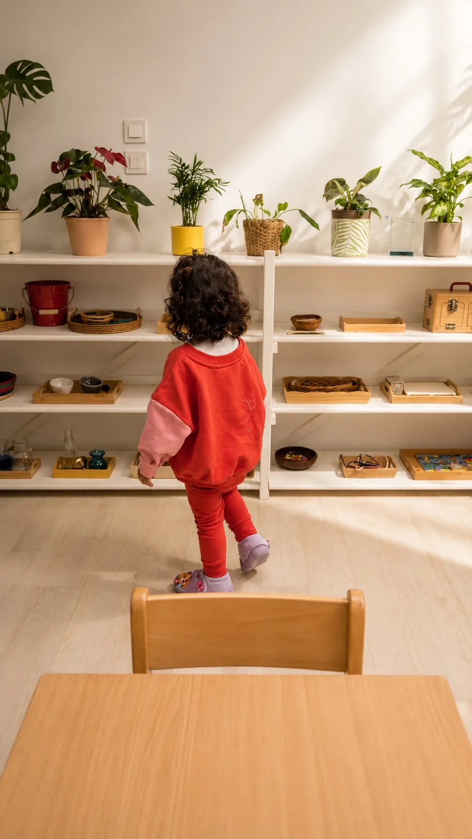 Montessori educator guiding a child