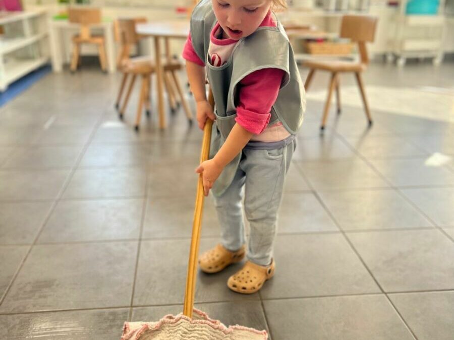 The pink class does its autumn cleaning