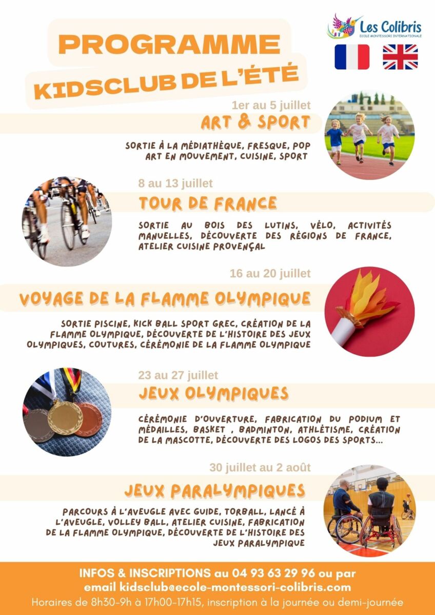 STAGE COLIBRIS A3 - 1 Stage été Kids Club 2024 école Les Colibris Biot