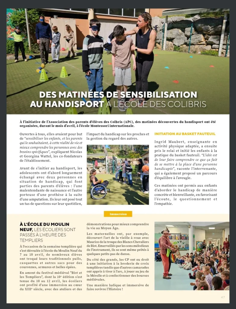Article de presse : des matinées de sensibilisation au handisport à l’école Montessori des Colibris